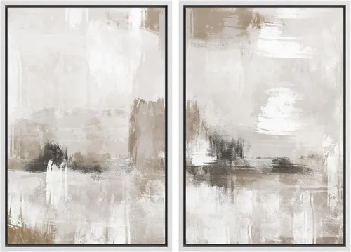 Vista 80 de Ashbrook - Set de arte de pared en lienzo enmarcado, tonos orgánicos de la tierra en beige y marrón con ilustraciones de trazos circulares, arte