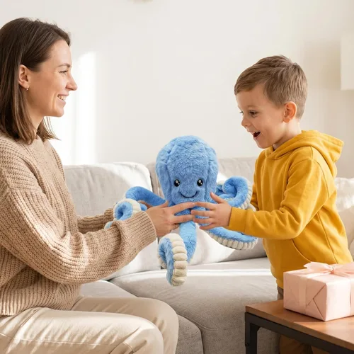 Vista 6 de My Super Star Animales de peluche de pulpo, juguetes de pulpo de peluche para niños, niñas, amigos, familia, regalo de cumpleaños y Navidad, Azul