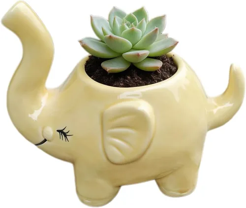 Vista 9 de Maceta de cerámica con forma de elefante, bonito recipiente para suculentas/cactus en forma de animal para decoración del hogar (4 pulgadas, blanco)