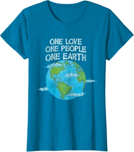 Vista 63 de Vintage One Love One People Planet Cambio climático Día de la Tierra Camiseta Negro