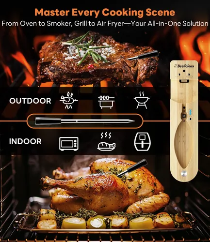 Vista 10 de Beelicious Pro Termómetro inalámbrico para carne, sonda inteligente Bluetooth estable con precisión de ±1.8℉, respuesta rápida de 0.5s y batería