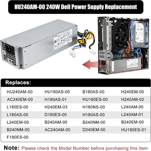 Vista 3 de Fuente de alimentación actualizada de 240 W para Dell Inspiron 3650 3656 Optiplex 3040 5040 7040 SFF HU240AM-00 AC240EM-00 L240NM-00 P/N: THRJK