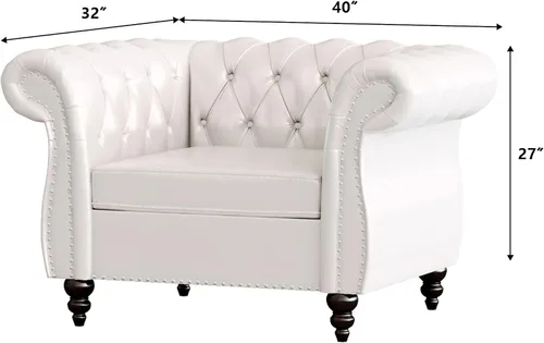 Vista 2 de Sofá grande de poliuretano, conjunto de sofá moderno, sofá clásico copetudo Chesterfield con respaldo copetudo para sala de estar (blanco 1+3)