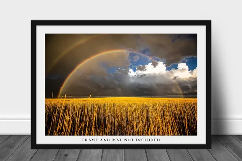 Vista 3 de Great Plains Photography Print (Not Framed) Picture of Double Rainbow Over Golden Wheat Field on Stormy Spring Day in Kansas Western Sky Wall Art