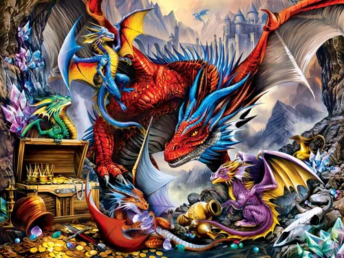 Vista 2 de Masterpieces Rompecabezas EZ Grip de 300 piezas – Horda del Dragón – 18 x 24 pulgadas