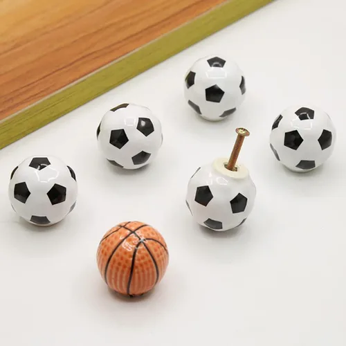 Vista 7 de Pomos de cerámica pesada para baloncesto, 4 piezas de pelota deportiva temática de fiesta para niños y bebés, decoración del hogar, manijas