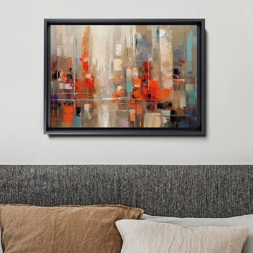 Vista 4 de Vibrant Fusion, Modern Colorful Abstract Wall Art Painting - Canvas Artwork with Red, Maya Blue, and Orange Palette Texture