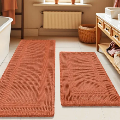 Vista 20 de Tapete de baño con diseño de gofre, moderno, bohemio, absorbente, antideslizante, ultrasuave, lavable a máquina, con letra de baño, dormitorio