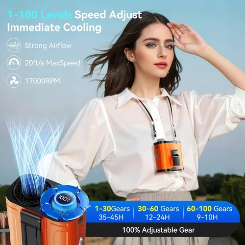 Vista 4 de Ventilador de cintura portátil de 12000 mAh, 100 velocidades, 17000 rpm, fuerte flujo de aire, ventilador de cinturón con hasta 45 horas de tiempo