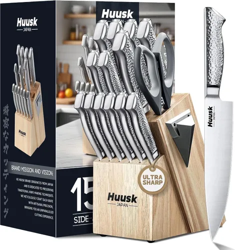 Vista 8 de Juego de cuchillos para carne Huusk de 6 con organizador de cajones - Juego de 4.5 pulgadas de cuchillos para carne japoneses serrados con bloque