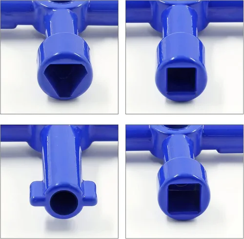 Vista 4 de 3 llaves eléctricas multifuncionales de 4 vías para gabinete, llave cuadrada triangular para elevador, válvula de medidor de agua, gabinete de Azul