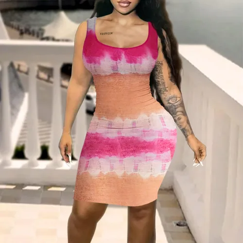 Vista 3 de CYXKISS Vestidos ajustados por debajo de la rodilla para mujer estampado con tirantes delgados espalda descubierta vestido sexy para citas noche