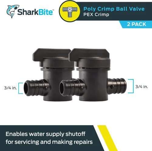 Vista 2 de SharkBite Válvula de bola de crimpado de polietileno de 3/4 pulgadas, paquete de 2, tubo PEX, PE-RT, 24607Z2