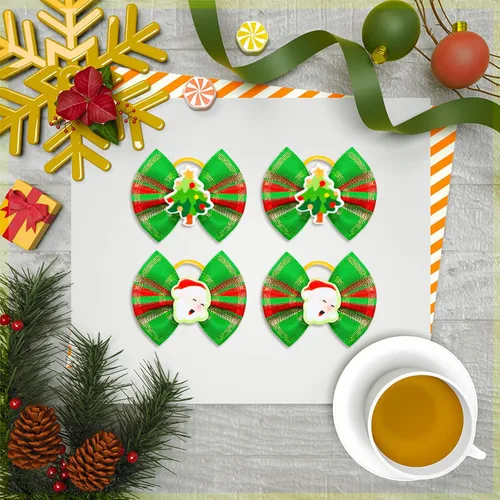 Vista 6 de 80 lazos de Navidad para perros pequeños, lazos de Navidad a granel para perros con bandas de goma, moños de aseo para mascotas, cachorros, perros
