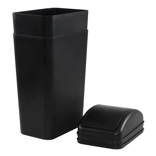 Vista 6 de Paquete de 2 cubos de basura con tapa oscilante de 14 litros, cubo de basura pequeño de plástico