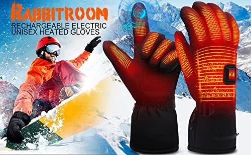Vista 9 de Rabbitroom - Guantes eléctricos con calefacción para hombres y mujeres, guantes con batería recargable, impermeables, con pantalla táctil, guantes