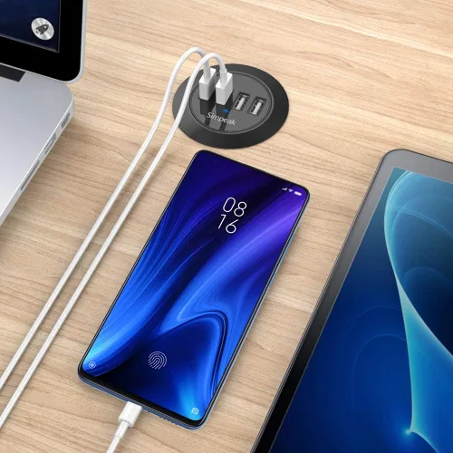 Vista 3 de Estación de carga Simpeak de 30 W para escritorio con 4 puertos USB que se monta en la arandela de 2.0'' / 2.4" de la mesa de computadora, con cable