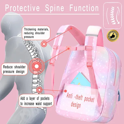 Vista 2 de Mochila kawaii, mochila rosa para niñas, mochila con diseño de arco iris estrellado para niños, bonita mochila para niños, mochila estética, azul