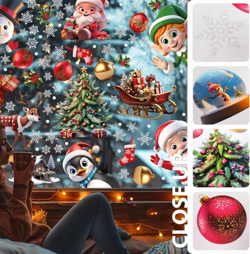 Vista 2 de WALPLUS Adhesivos de Navidad para Ventana - Decoraciones de Liquidación, de Doble Cara, Reutilizables, Despegar y Pegar, Extraíbles para Vidrio