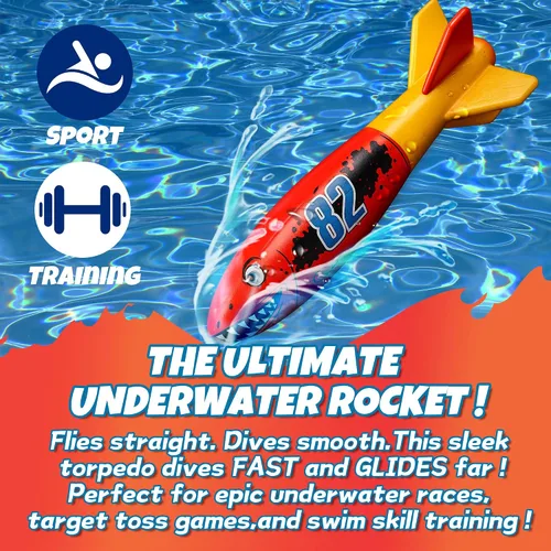 Vista 2 de 4 piezas Torpedo tiburón buceo juguetes para niños juguetes de agua al aire libre colorido juguete de natación hundimiento lanzar torpedo para niños