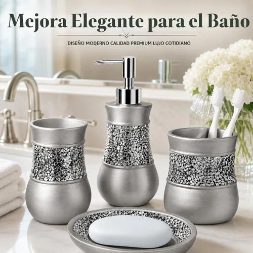 Vista 2 de Creative Scents Juego de accesorios de baño de resina de 4 piezas Vidrio