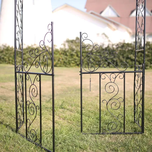 Vista 4 de Arco de jardín de acero de 7 pies 5 pulgadas de alto x 4 pies 2 pulgadas de ancho con puerta, cenador de jardín para varias plantas trepadoras
