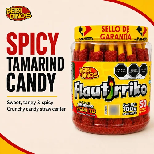 Vista 2 de Flautirriko Tarugos Tamarindo Candy Sticks 50 piezas 19.40 oz Always Fresh