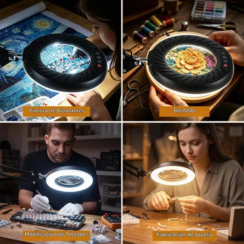 Vista 7 de Akynite Lupa 12X con luz y soporte, 5 colores 9 niveles regulables