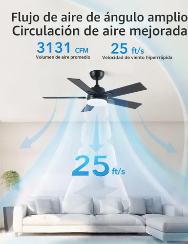 Vista 3 de Ventiladores de techo de 42 pulgadas con luces y control remoto, ventilador de techo negro con 5 aspas, motor DC reversible de 6 velocidades, LED