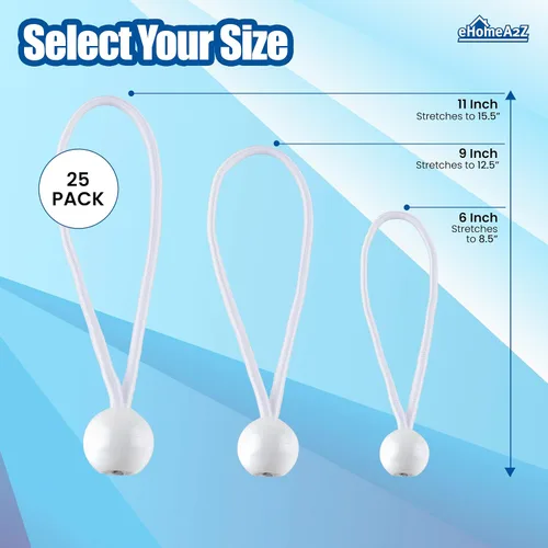 Vista 2 de Paquete de 25 cuerdas elásticas de bolas elásticas de 6 pulgadas de diámetro para toldo, red, postes, jardín, herramientas, cables, cable resistente