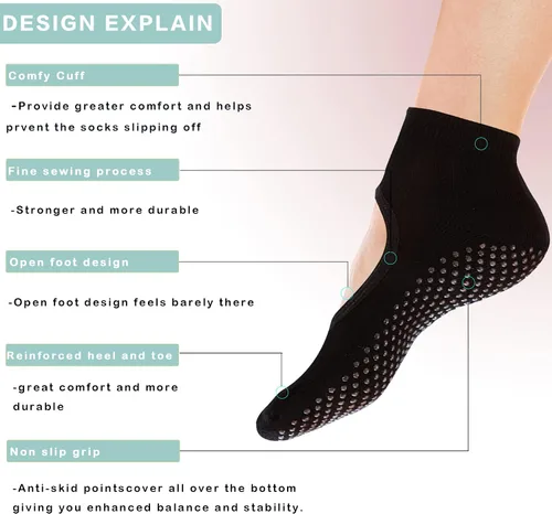 Vista 3 de Cooque - Calcetines de yoga antideslizantes para pilates con puños para mujer