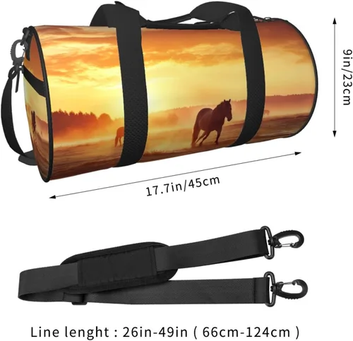 Vista 2 de Sports Gym Bag for Women Men Travel Duffel Bag Tote Horses on Pasture at Sundown Weekender Bag Canvas Carry on Overnight Bag for Travel Swimming