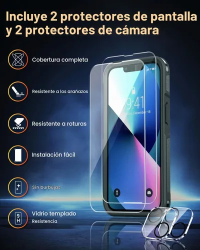 Vista 2 de Lanhiem Funda magnética para iPhone 13, paquete de 2 [protectores de pantalla de vidrio templado + protectores de lente de cámara] Protección