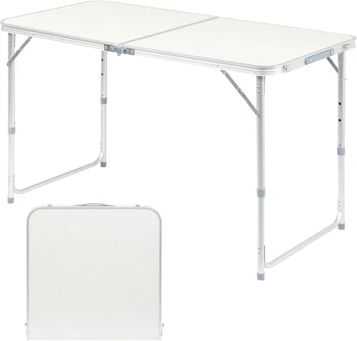 Vista 10 de Mesa plegable portátil multiusos de 35 pulgadas, mesa rectangular de plástico para eventos con asa de transporte, altura ajustable para picnic