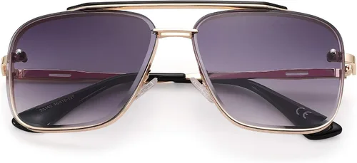 Vista 3 de Pro Acme Navigator Gafas de sol para hombres y mujeres piloto cuadrado doble puente metal Sunnies con lentes mejoradas