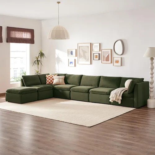 Vista 38 de mopio Sofá modular de gran tamaño con fundas y almacenamiento totalmente extraíbles, secciones convertibles en forma de U y L, moderno sofá de nube