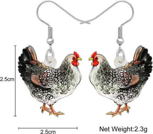 Vista 5 de Pendientes de gallina de acrílico con diseño divertido de granja, regalo encantador para niñas y mujeres por The Bonsny