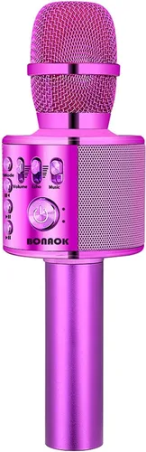 Vista 16 de BONAOK - Micrófono inalámbrico Bluetooth de karaoke, 3 en 1; máquina altavoz con micrófono de karaoke portátil de mano para fiesta de cumpleaños