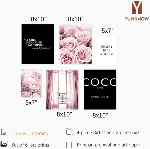 Vista 3 de Arte de Pared con Citas Motivacionales - Imágenes de Diseñador Rosa Glamoroso para Decoración de Pared - Citas Positivas para Mujeres, Dormitorio