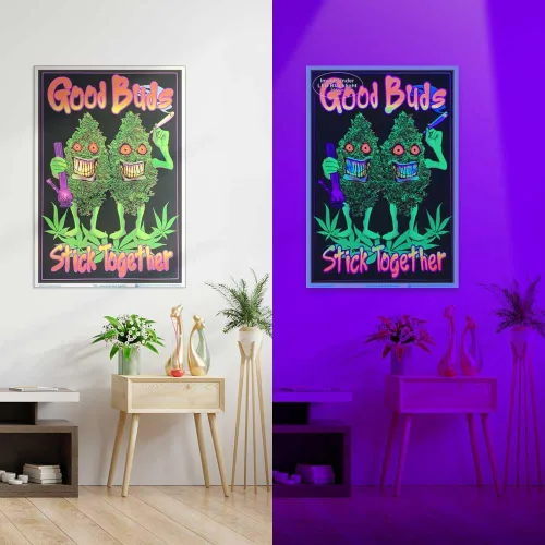 Vista 4 de Scorpio Posters Good Buds Stick Together - Póster con luz negra de marihuana, laminado, 23.5 x 35.5 pulgadas