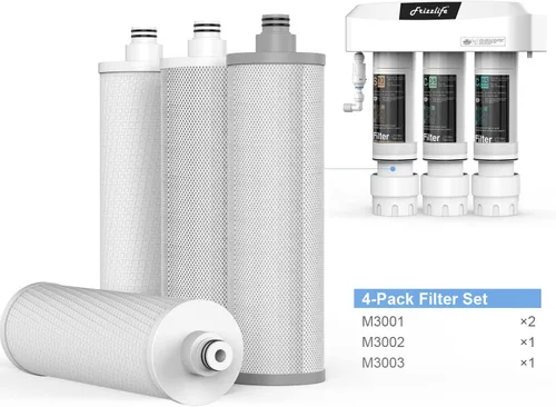 Vista 2 de Frizzlife Juego de cartuchos de filtro de repuesto M3005 (paquete de 4) para SK99, SP99, SK99 NUEVO y SP99 NUEVO sistema de filtro de agua debajo