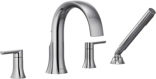 Vista 5 de Moen TS983BN - Grifo de bañera romano de dos manijas de arco alto con ducha de mano, requiere válvula, níquel cepillado