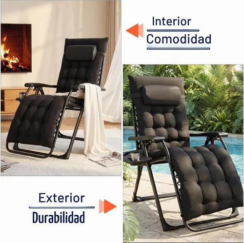 Vista 3 de Alpen Silla de gravedad cero de gran tamaño, reclinable portátil para patio Acolchado negro.
