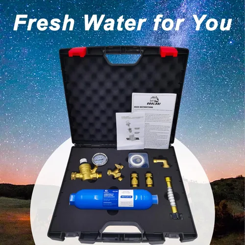 Vista 6 de Kit de Regulador de Presión de Agua para RV, con Filtro de Agua en Línea, Accesorios de Latón Sin Plomo, Kit de Reparación de Fugas y Maleta Todo