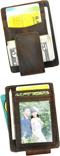 Vista 5 de Le'aokuu - Funda de piel RFID con cierre de bolsillo frontal, diseño minimalista