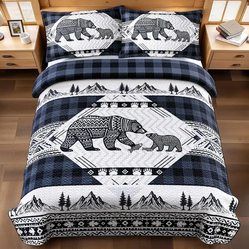 Vista 25 de Juego de 3 piezas de colcha tamaño King para cabaña, reversible, navideño, rústico, de microfibra, suave, ligera, de granja, con 2 fundas de 2-Oso