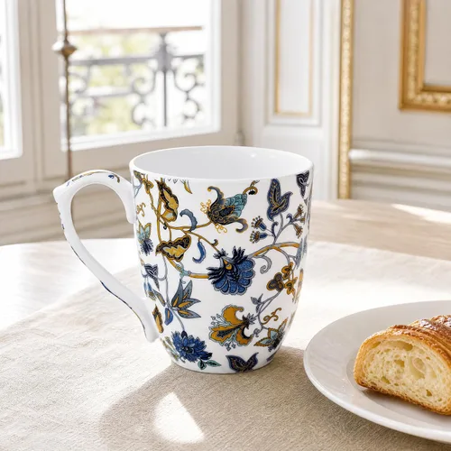 Vista 5 de Taza de café floral de porcelana de hueso de 14 onzas con asa, elegante taza de café, té, regalos de cumpleaños de Navidad para mujeres, hombres