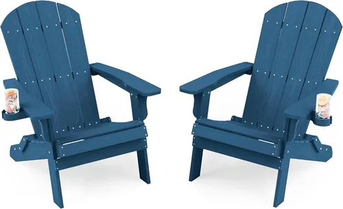 Vista 26 de YEFU Silla Adirondack, silla Adirondack de plástico de gran tamaño, sillas plegables para exteriores con soporte para tazas, silla de césped