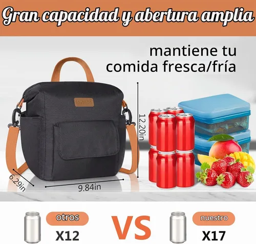 Vista 4 de Joymee - Lonchera con aislamiento, a prueba de fugas, gran capacidad, reutilizable, versátil, con correa de hombro ajustable y bolsillos laterales