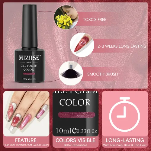 Vista 6 de MIZHSE Esmalte de gel con purpurina para ojos de gato, hilo de concha de sirena, gel de uñas de remojo UV para salón en casa, manicura de bricolaje